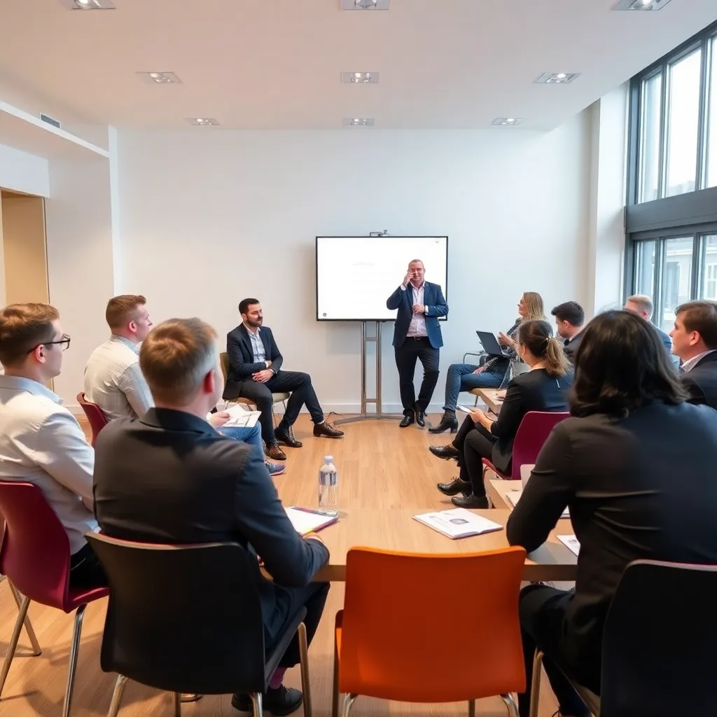 Intensive Gruppensitzung mit Teilnehmern in einem modernen Seminarraum