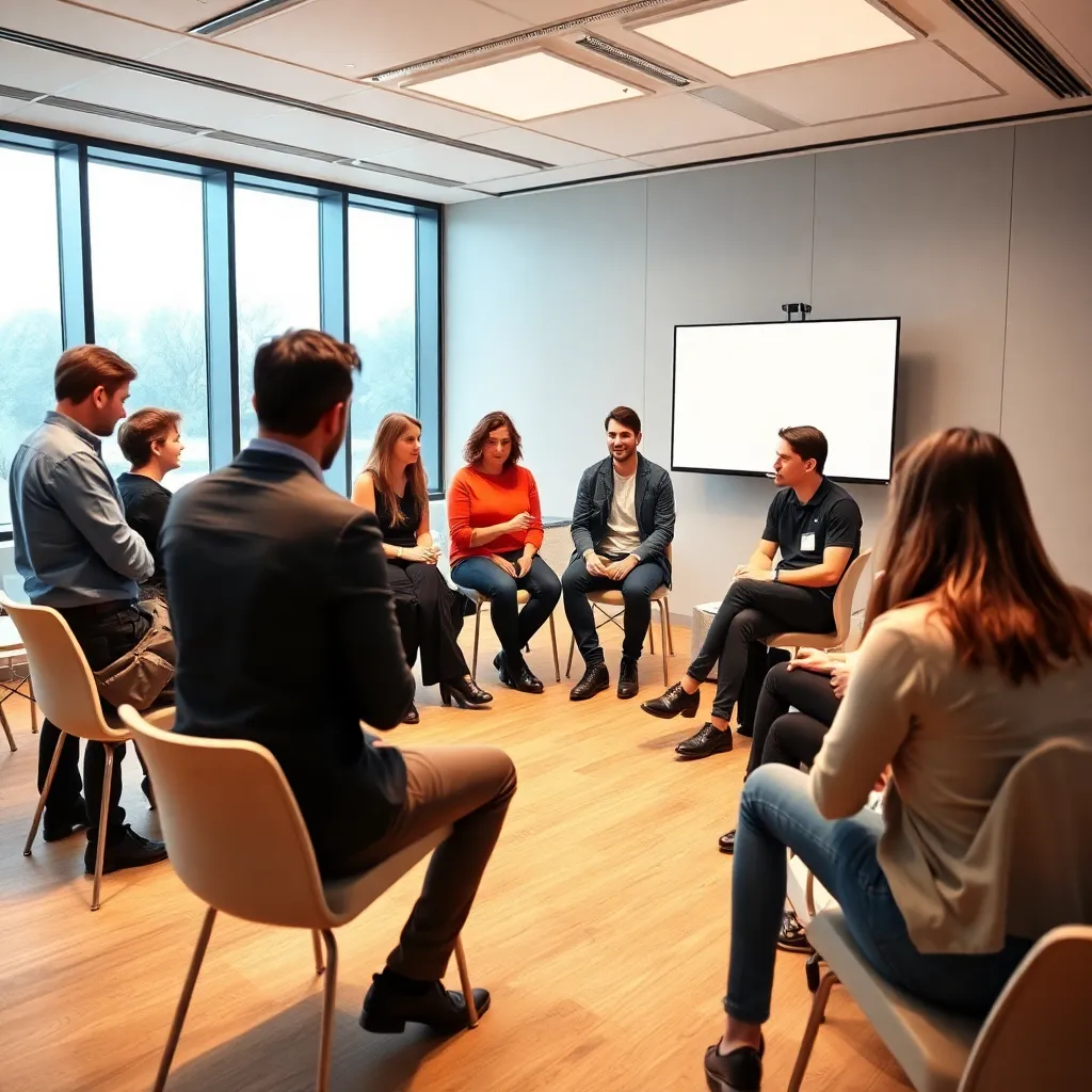 Teilnehmer bei einem interaktiven Workshop mit Gruppenübungen