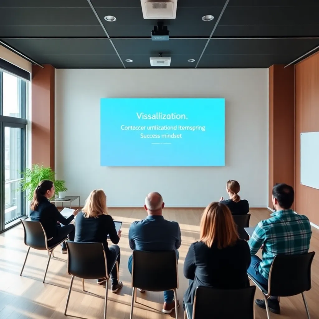 Workshop-Teilnehmer arbeiten an Visualisierungsübungen in einem hellen, modernen Seminarraum