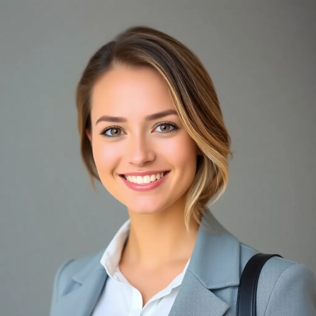 Junge Frau mit positivem Ausdruck in einem Business-Casual Outfit